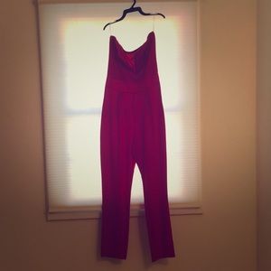 V plunge red jumpsuit